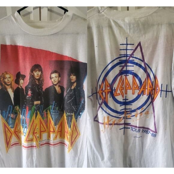 Vintage 1988 Def Leppard Tour T-Shirt Mens 80s Rock Music Band Single Stitch